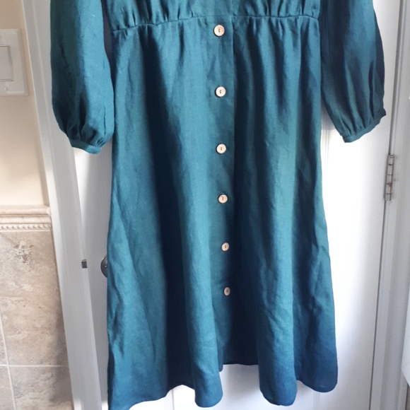 Love and confuse linen dress- EMERALD BLUE - Medium - Picture 4 of 11